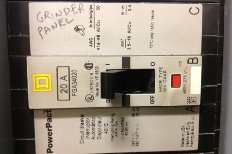 Grinder pump electrical panel power distribution installation